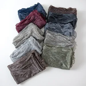 Pleated metallic shimmer chiffon hijab scarf for women, lightweight long wrap shawl solid color.