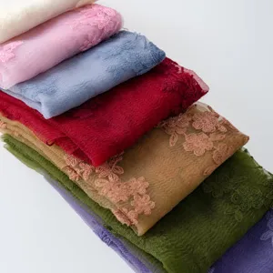 French vintage lace floral scarf women elegant embroidered versatile headwear shawl
