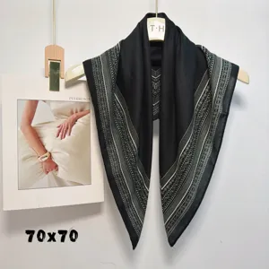 Black paisley print silk scarf 70x70cm square neckerchief elegant women fashion accessory