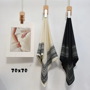 Detailed view of spring autumn paisley print imitation silk square scarf 70x70cm.