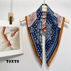 Vintage paisley print silk square scarf women retro neckerchief stylish 70x70cm fashion wrap