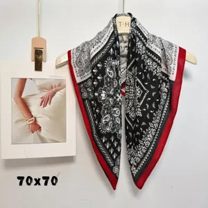 Retro paisley print square silk scarf red black white fashion stylish neckerchief 70x70cm.