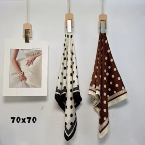 Spring and autumn silk square scarf with classic polka dot print, stylish women's neckerchief.