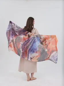 Women's gradient watercolor print scarf elegant satin shawl for daily wear and fashion style.