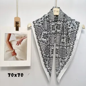 Retro black and white printed square scarf, vintage bandana for women styling and accessories.