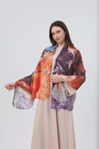 Elegant women gradient watercolor print scarf shawl for daily wear, soft and stylish fashion item.
