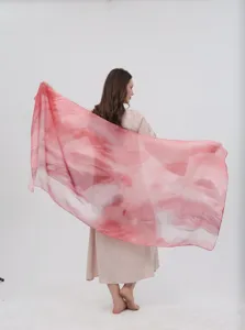 Women's gradient watercolor print long scarf elegant lightweight breathable shawl wrap daily use