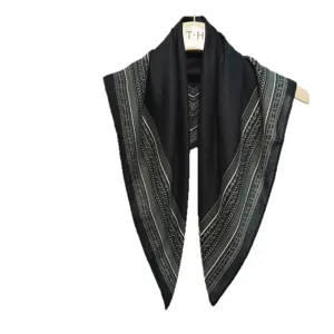 Black and white paisley print silk feel square scarf for women, elegant fashion accessory.