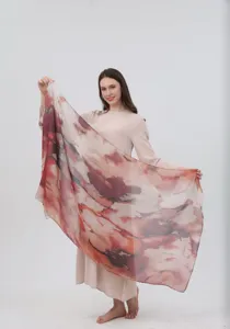 Detailed view of the elegant watercolor gradient printed women's shawl, showcasing fabric texture.