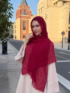 Solid color crinkle hijab shawl lightweight breathable sun protection wrap scarf for women.