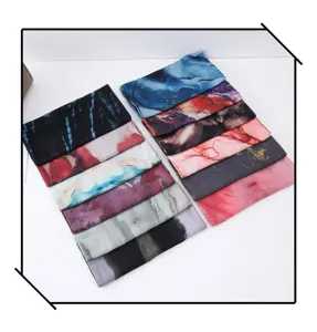 Close-up detail view of multi-color gradient watercolor print fashion scarves showcase.