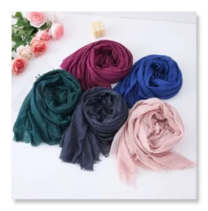 Solid color crinkle scarf lightweight sun protection shawl fashion neck wrap travel accessory