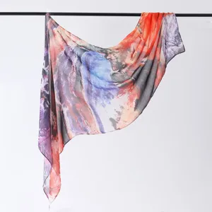 Women Fashion Long Scarf Elegant Watercolor Floral Printed Satin Scarf Lightweight Soft Sun Protection Shawl Wrap
