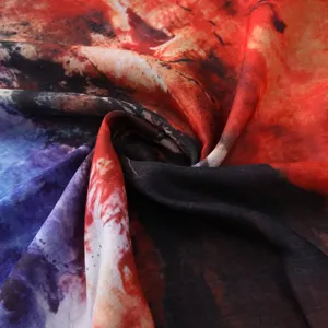 Detailed shot of watercolor gradient multi-color printed women shawl scarf fabric texture.