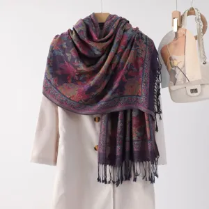 Ethnic paisley embroidered fringe long scarf women retro fashion shawl winter warm soft wrap