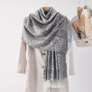 Classic ethnic style paisley embroidered tassel long winter scarf for women fashion shawl