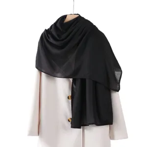 Foulard long uni en lin pour femmes noir hijab leger pour printemps automne usage quotidien