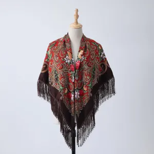 Women ethnic style printed fringe shawl autumn winter warm fashion scarf outer wear chic