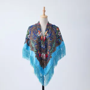 Ethnic paisley printed tassel shawl for women winter warm retro floral fashion scarf
