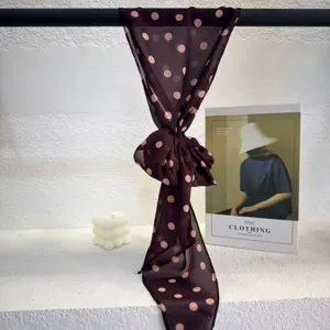 Chic polka dot chiffon ribbon scarf, stylish long slanted neckerchief for women daily wear.