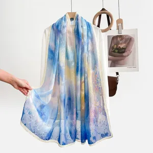 Gradient floral summer sun protection scarf lightweight elegant sheer shawl for women