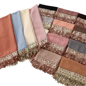 Elegant chiffon sequin tassel long hijab scarf Muslim women ethnic headwrap multi-color sale