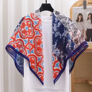French vintage floral print square scarf sun protection large shawl scarf for women