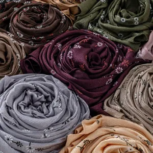 Floral printed satin hijab scarf, elegant women long shawl head wrap multiple colors.