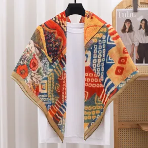 Vintage French retro floral print square scarf sun protection fashion shawl accessory item