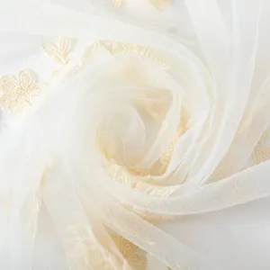 French vintage floral embroidered sheer lace scarf detail showing delicate craftsmanship.