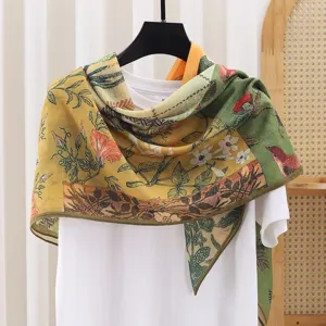 French vintage botanical floral print square scarf sun protection shawl for women summer