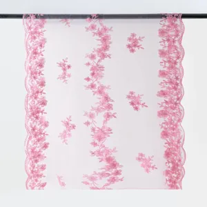French vintage pink floral lace embroidered scarf, elegant versatile headscarf and chic shawl.