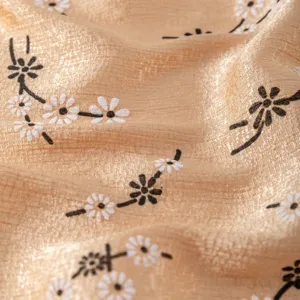 Silk-like imitation fabric detail with elegant small floral print for stylish women's scarves.