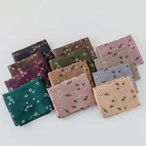 Floral print imitation silk scarf women hijab vintage long shawl multi-color daily wear