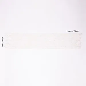 Detail of sequin fringe long scarf, hollow knit design, size 38x170cm for women accessory.