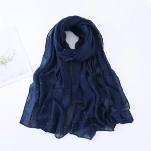 Donkerblauwe glitter pailletten lange sjaal voor dames, elegante lichte omslagdoek, veelzijdige sjaal.