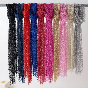 Gorgeous sequin fringe long scarf with hollow mesh design. Elegant women fashion accessory.