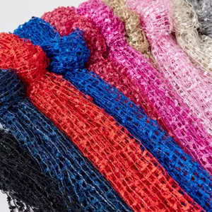 Sequin fringe mesh scarf detail showcasing vibrant colorful woven texture fashion accessory