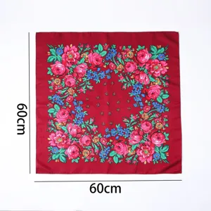 Vintage floral square scarf for women, retro red peony print head wrap, size 60x60cm.