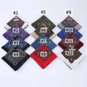 Retro paisley print square scarf multi-color variant set, stylish neckerchief accessory.