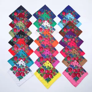 Retro peony floral print square scarf shawl ethnic style fashion headscarf for women