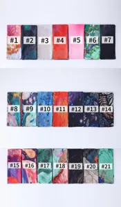 Multicolor watercolor print scarf shawl detail view, showing various stylish variant patterns.