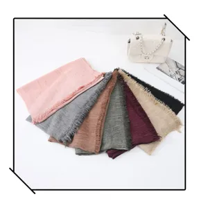 Écharpe châle unie classique en lin pour femme avec franges, tissu doux, multicolore.