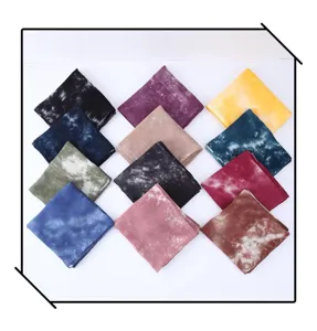 Tie-dye rayon square scarf multi-color fashion hijab head wrap detail view showcase