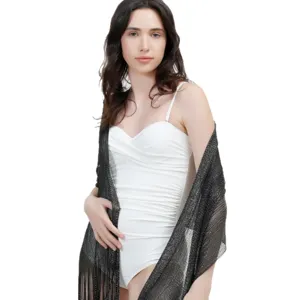 Fashion women metallic fringe shawl evening dress cover up thin scarf sun protection wrap