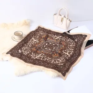 Elegant retro paisley square scarf for women, lightweight thin silk feel neckerchief accessories.