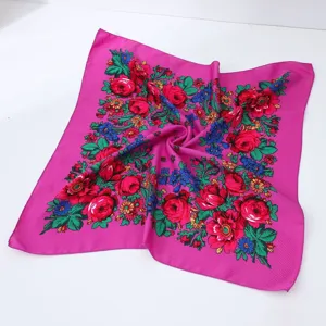 Vintage floral print square scarf pink hair scarf ethnic style sun protection shawl for women