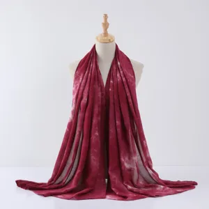 Wine red tie-dye modal long scarf, soft gradient shawl for daily sun protection wear.