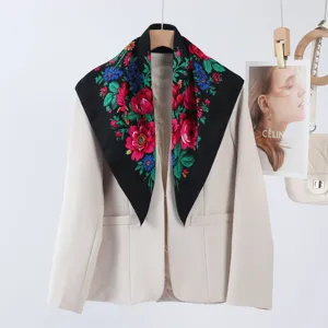 Retro peony floral print square scarf shawl elegant vintage ethnic style neckerchief for women