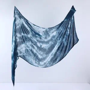 Blue watercolor tie-dye rayon gradient fashion shawl scarf sun protection long headwear.